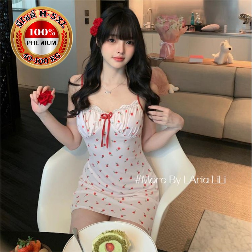 TOP SEXY ชุดเดรส เดรสสายเดี่ยว เดรสผู้หญิง 🎠 สายเดี่ยวปรับได้ ติดโบว์น่ารัก ส่งไว T-681