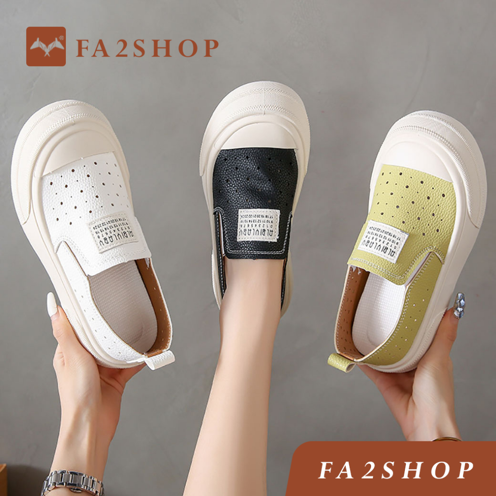 FA2SHOP รุ่น FQ221 รองเท้าสลิปออนหนังนิ่ม ใส่สบายน้ำหนักเบา
