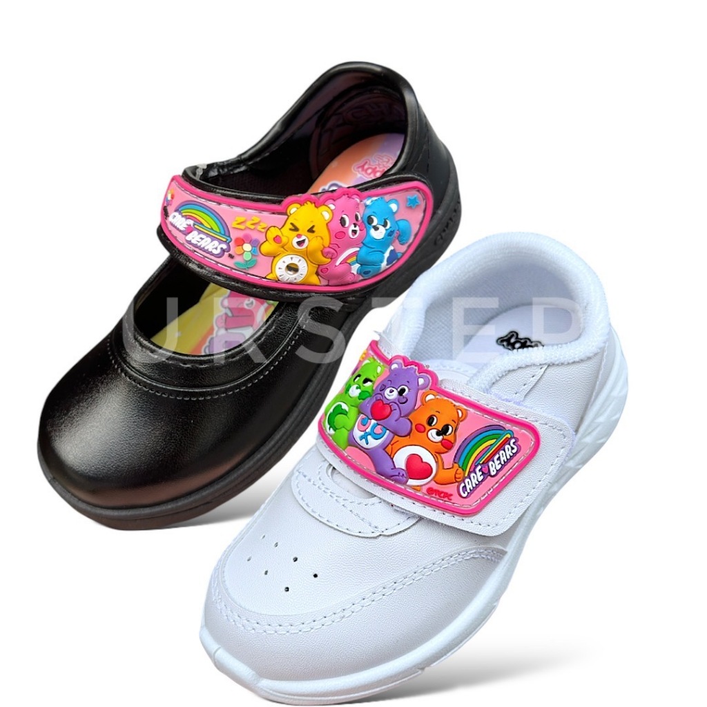Chappy CareBears รองเท้านักเรียนอนุบาลหนังดำ รองเท้าผ้าใบสีขาวพละเด็กผู้หญิง