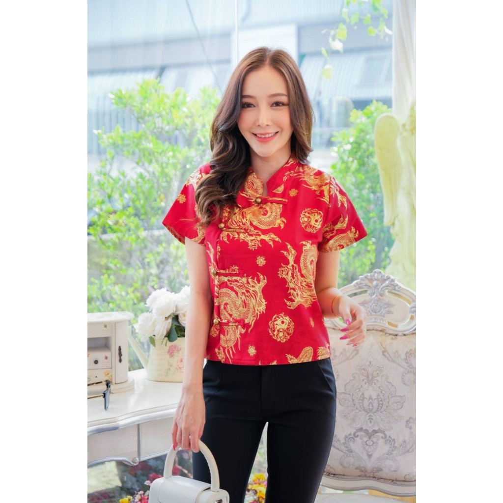 เสื้อลายมังกรทอง เสื้อใส่ตรุษจีน
