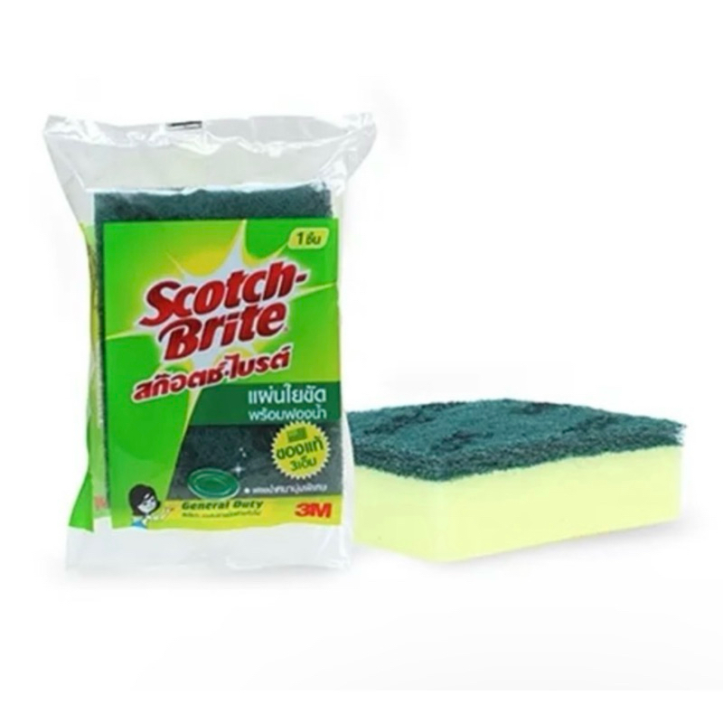 Scotch-Brite ฟองน้ำพร้อมใยขัด สก๊อต-ไบรต์ ขนาด 3 * 4“
