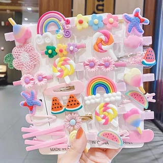 กิ๊บติดผมหน้าม้า ลายผลไม้ สีรุ้ง สไตล์เจ้าหญิง สําหรับเด็กผู้หญิง จํานวน 14 แพ็ค