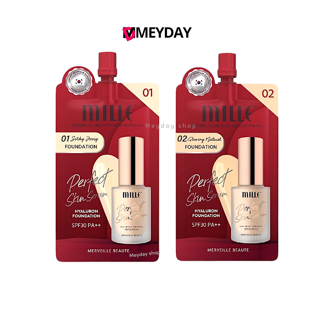 MILLEมิลเล่รองพื้นเซรั่ม สูตรแมท PERFECT SKIN SERUM HYALURON FOUNDATION SPF30 PA++ แบบซอง 6g