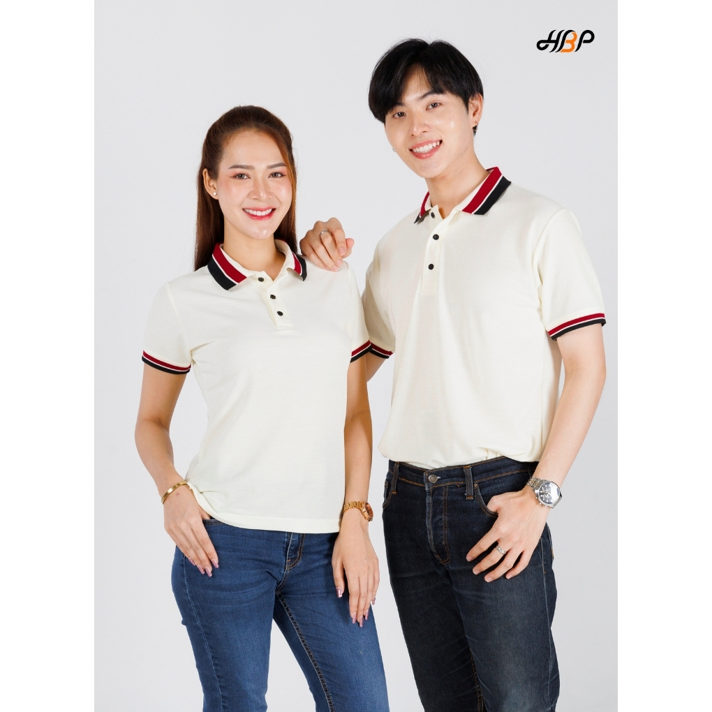 เสื้อโปโลสีครีมขลิบดำแดง แขนจั้ม ไม่มีกระเป๋า ไม่ยืด ไม่ย้วย คงทน ไม่เสียทรง แม้ซักบ่อย ราคาสุดคุ้ม