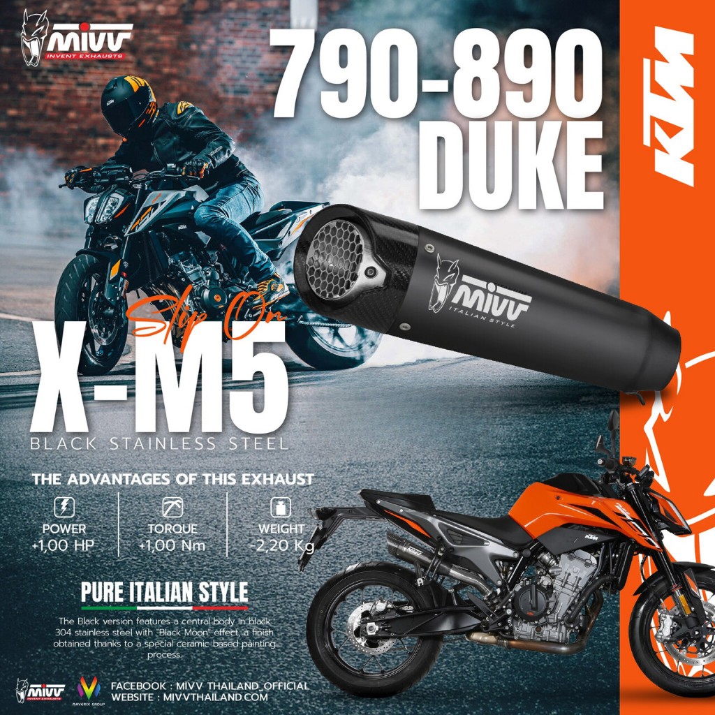 ท่อ Mivv สำหรับ KTM 790 DUKE 2018 > 2020 /790/890 DUKE 2023 | SLIP-ON X-M5 BLACK STAINLESS STEEL