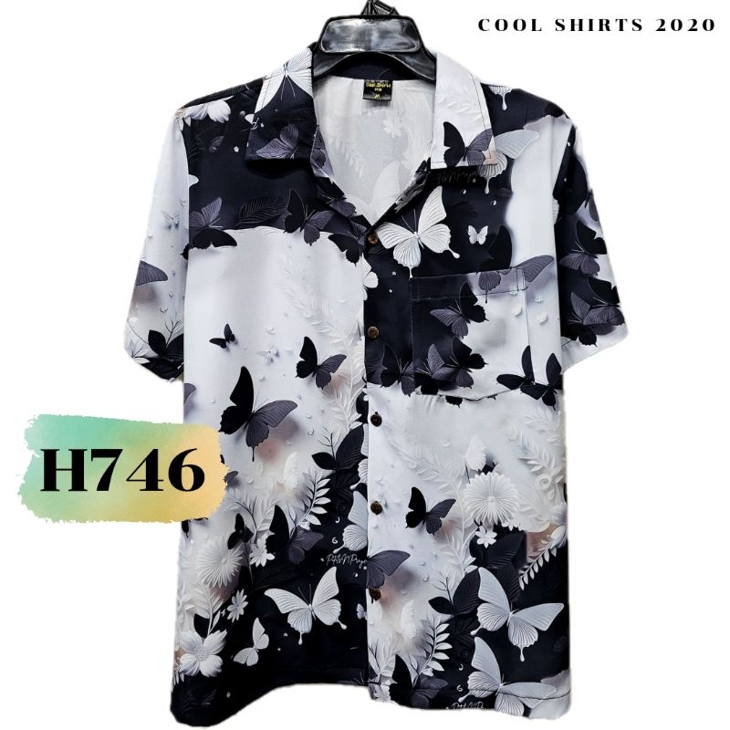 เสื้อฮาวาย ผ้าไหมอิตาลี ผีเสื้อราตรี H746
