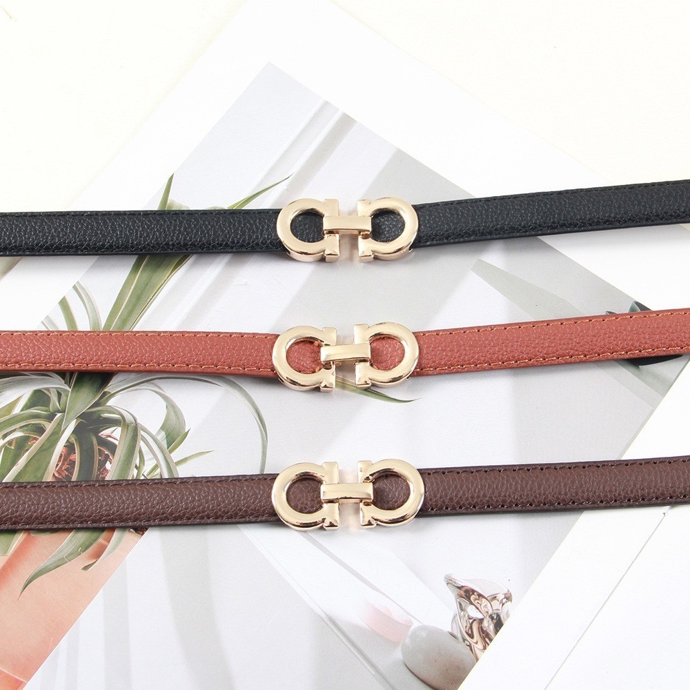 Pong พร้อมส่ง เข็มขัดหนัง PU ปรับระดับได้ไม่ต้องเจาะรูแฟชั่นสำหรับผู้หญิง สไตล์เรียบง่าย ทันสมัย P144