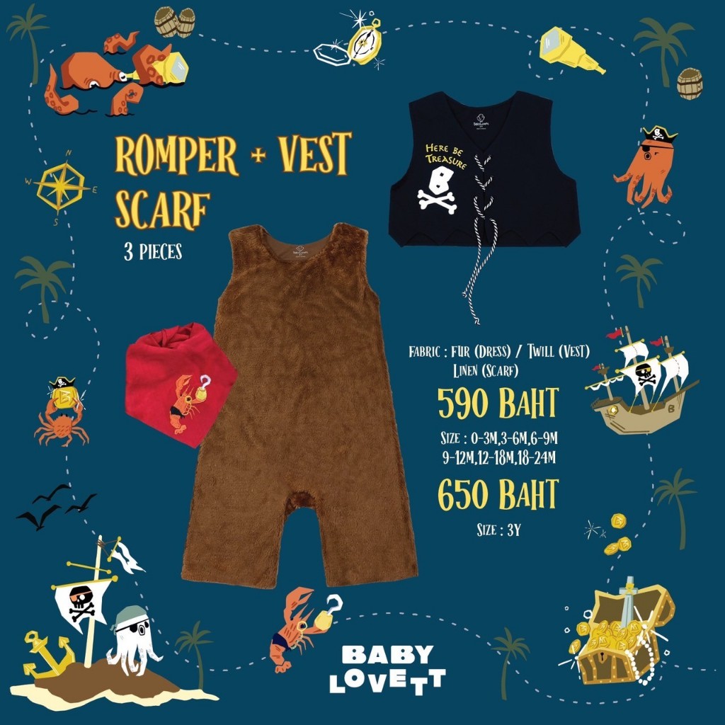 13 ชุดโจรสลัด Pirate Halloween - Romper and Vest and Scarf
