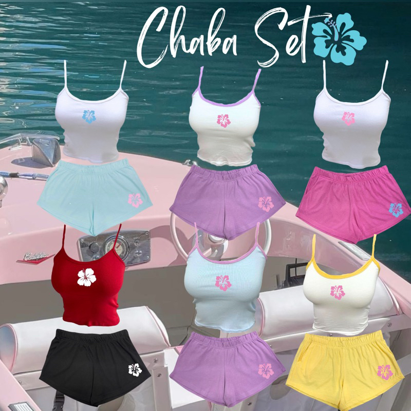 Chaba Set เสื้อ+กางเกง ลายชบาสุดซัมเมอร์ใส่เเล้วน่ารักมาก ได้ทั้งเสื้อและกางเกง คุ้มมาก