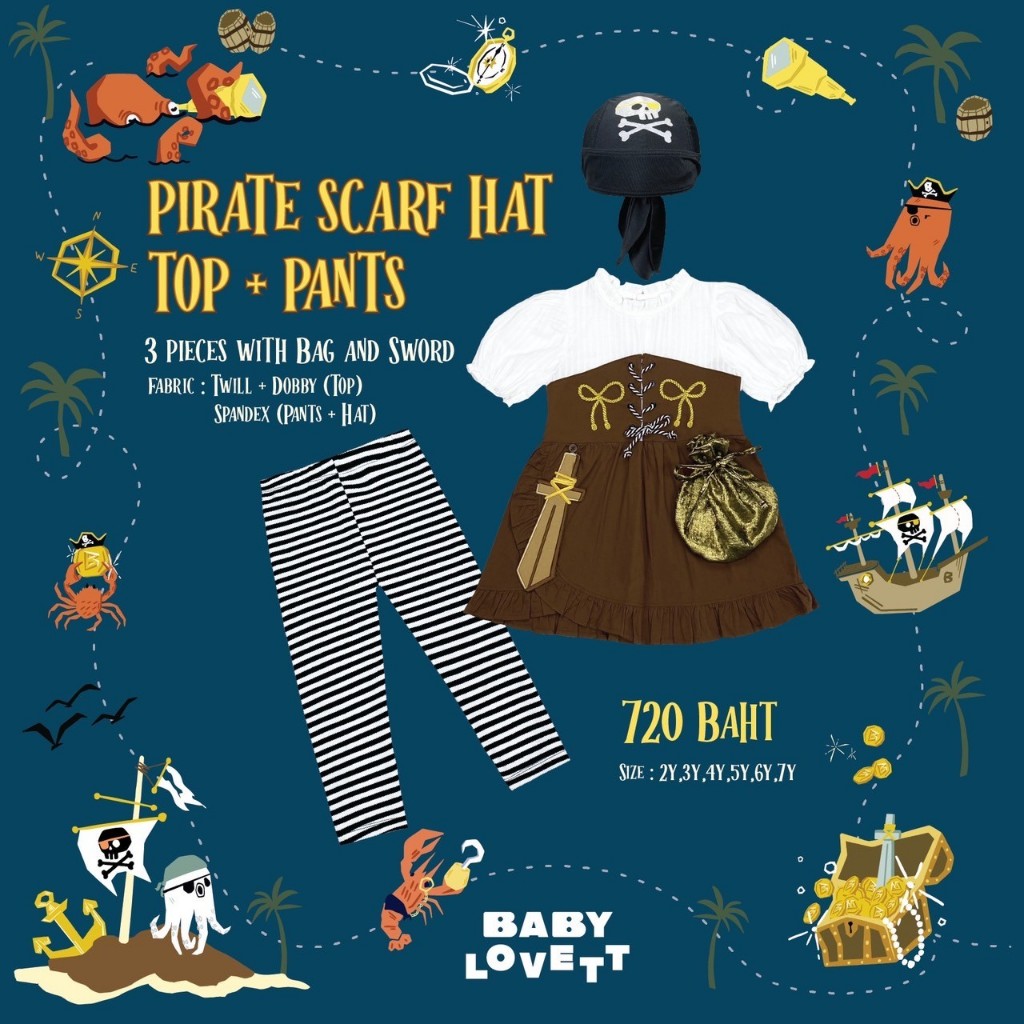 14 ชุดโจรสลัด Pirate Halloween - Top and Pants and Pirate Scarf Hat