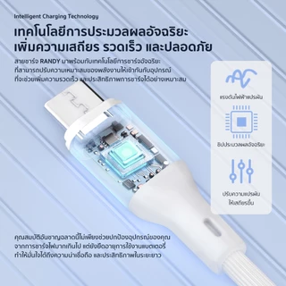 [รับประกัน 24 เดือน] RANDY Micro เป็น Usb สายข้อมูล สายชาร์จเร็ว USB 3A 1M 2M วัสดุทนไฟ การชาร์จรวดเร็วและปลอดภัย