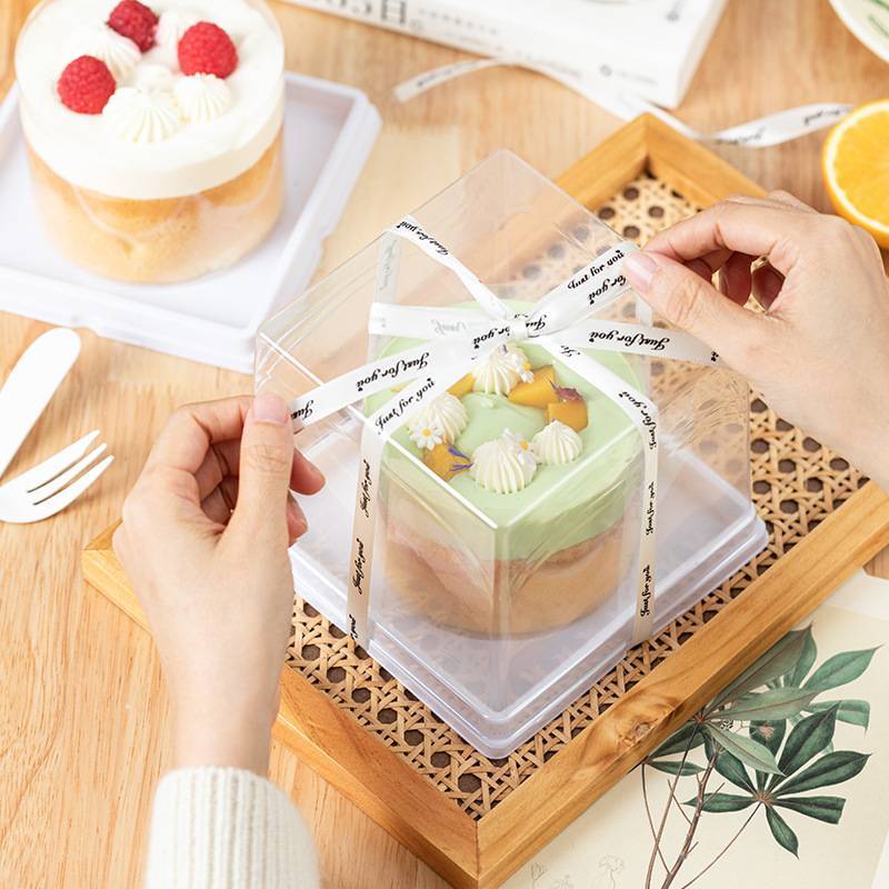 กล่องเค้ก 4-5 นิ้ว(12.7cm) กล่องวุ้น ฐานสี่เหลี่ยมสีขาว+ฝา H195 จำนวน 10/20ชุด