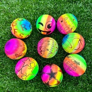 ลูกบอลสีสายรุ้ง คละลาย ขนาด 8-9 นิ้ว (ไม่สูบลมส่ง ไม่มีเข็มแถม) มีตาข่าย Ball ลูกบอลชายหาด ฟุตบอลเด็ก ลูกบอล บอลยาง