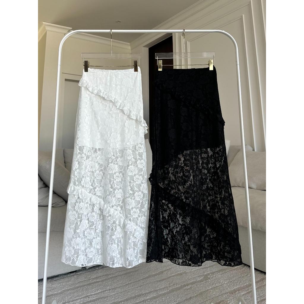 PSK004กระโปรงซีทรูลูกไม้ผ้าเกาหลีนิ่มใส่สบาย