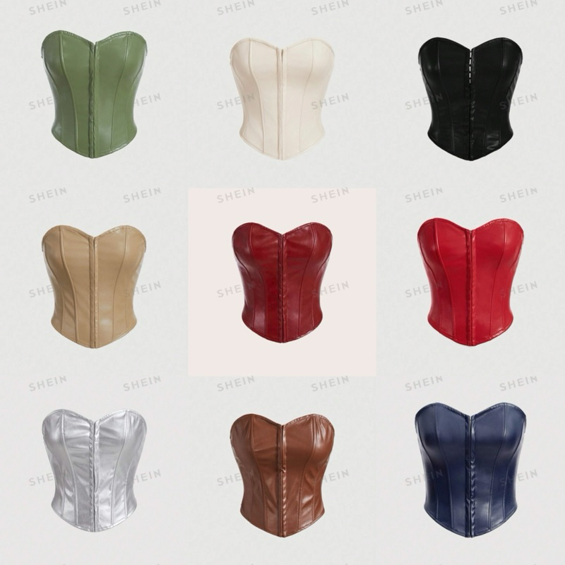 ✅PRE-ORDER 7-10 วัน✅  ชีอิน MOD เสื้อท็อป เกาะอก หนัง คอร์เซ็ท กลัดกระดุม ด้านหน้า  🔖งานป้ายชีอิน