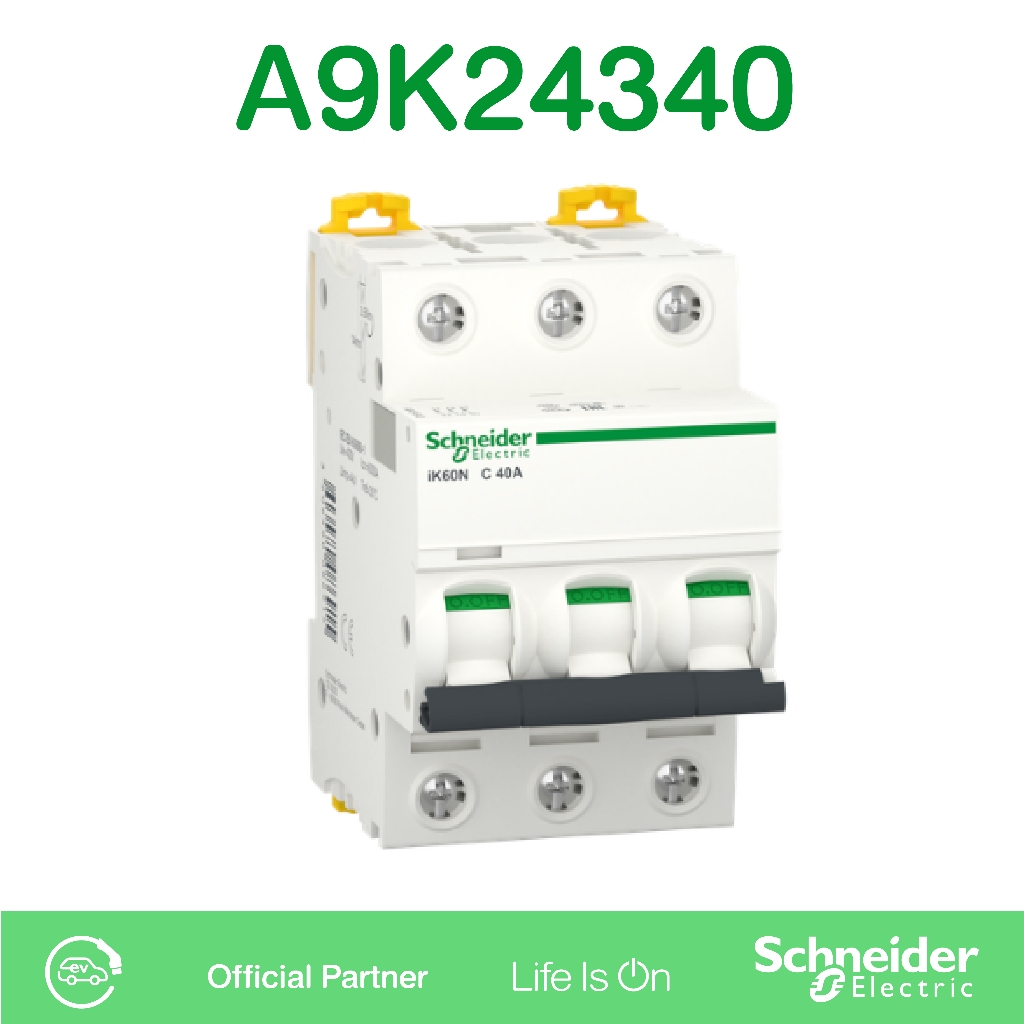Schneider เซอร์กิตเบรกเกอร์ MCB 3Pole 40A 6kA C-Curve - รุ่น Acti9 iK60N A9K24340 - Circuit Breaker