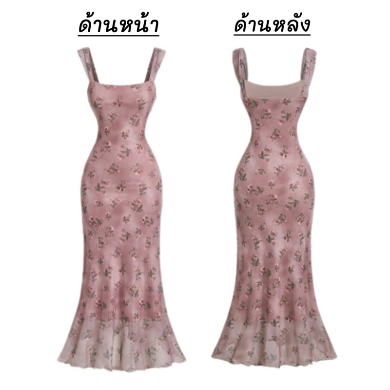 เดรสสายเดี่ยวพิมพ์ลายกุหลาบแชมเปญClothing Dress - รูปที่ 3