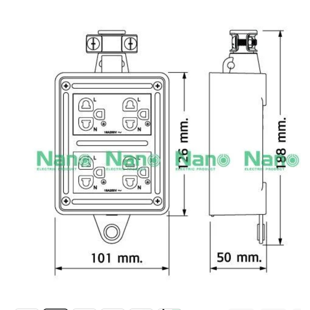 บล็อคยางพร้อมเต้ารับกราวด์คู่ 2 ตัว และแผ่นเพลท ไม่มีเมนสวิตช์และสายไฟ RBNS4-NM