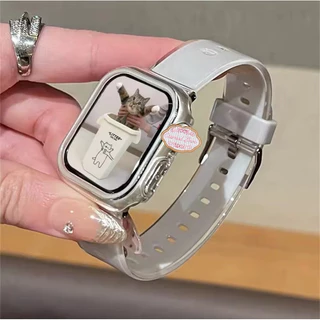 เจลลี่ สายซิลิโคนสำหรับสายนาฬิกา Apple Watch อัลตร้า2 44 40 45 41 46 49มม.สร้อยข้อมือกีฬา for Series 11 10 9 8 7 6