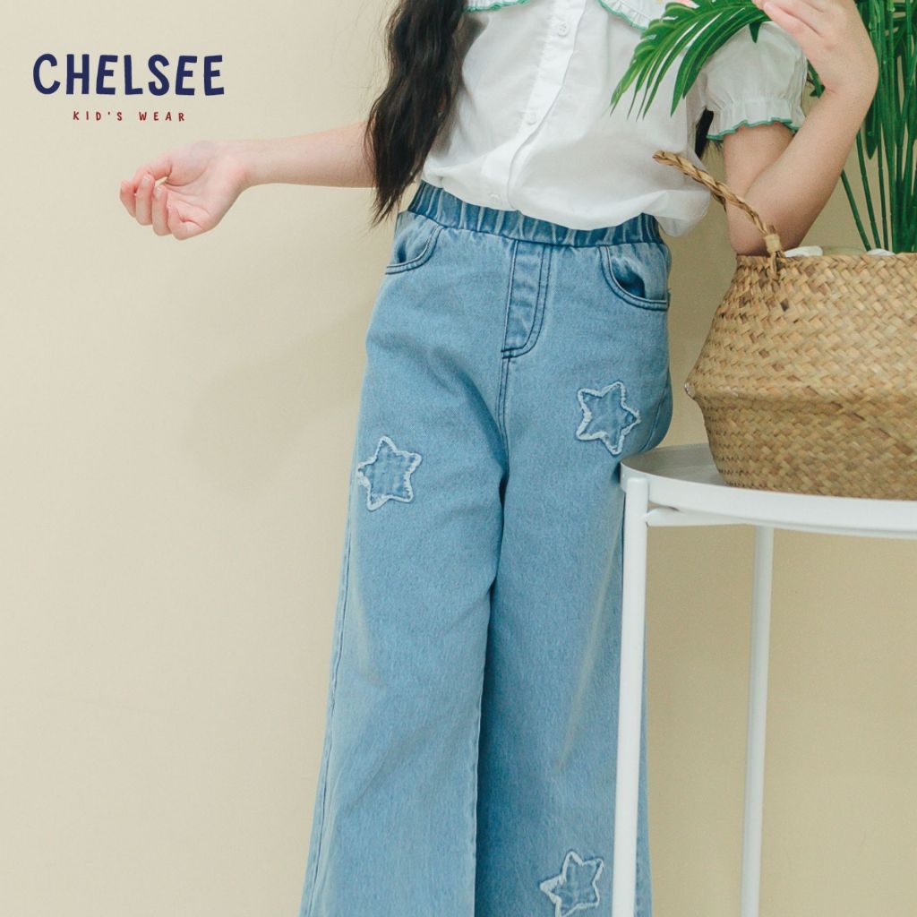 Chelsee กางเกงยีนส์ขายาว เด็กผู้หญิง รุ่น 238058 ลายดาว ผ้ายีนส์เดaนิม(นิ่ม) อายุ 1.5-10 ปี กางเกงเด็ก