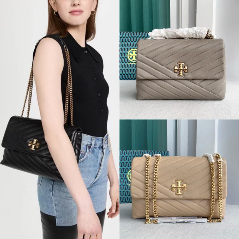 🎀 (สด-ผ่อน) 11 นิ้ว 90446 TO,RY BU,RCH KIRA CHEVRON CONVERTIBLE SHOULDER BAG