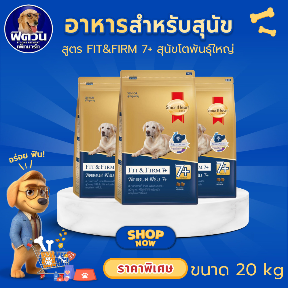 SmartHeart Gold Fit & Firm 7+ Large Breed อาหารเม็ดสำหรับสุนัขพันใหญ่สูงวัย 7 ปีขึ้นไป ขนาด 20 กิโลกรัม{อาหารสุนัขเม็ด}