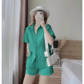 สินค้าพร้อมส่ง ชุดเซตผ้าด๊อบบี้ เสื้อเชิ๊ตกระดุมหน้าผูกหลัง+กางเกง K8500