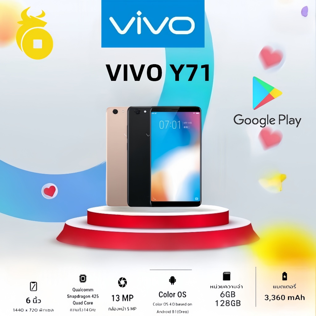 vivoY71 ของเเท้100%หน้าจอ5.99นิ้วRAM 6GB ROM 128GBใสได้2ซิม ประกันร้าน เเถมฟรีเคสใส+ฟิล์มกระจก