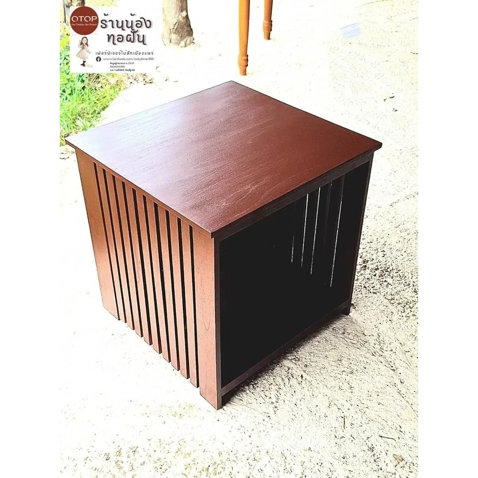 โต๊ะหัวเตียง งานไม้สัก สีโอ๊คแดง