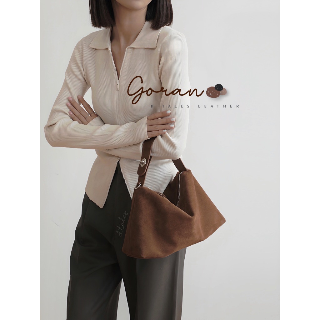 DTALES Goran กระเป๋าหนังกลับ pillow hobo bag กระเป๋าสะพายหนังแท้