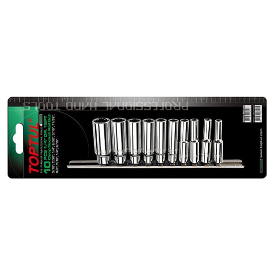 GBAR1001 TOPTUL 10PCS 1/4" DR. 12PT Deep Socket Rail Set- SAE