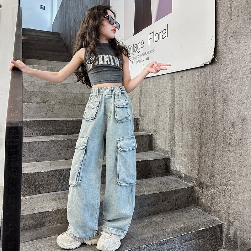 B300 ชุดเซ็ทเด็กเสื้อกล้าม+กางเกงยีนส์คาร์โก้