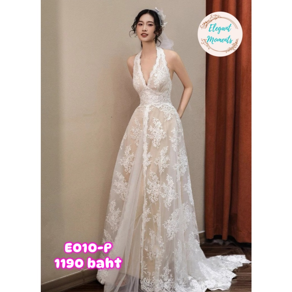 พร้อมส่งจากไทย ชุดแต่งงาน ชุดเจ้าสาว ชุดถ่ายพรีเวดดิ้ง ชุดafter party ชุดงานหมั้น เดรสยาว เดรสมินิมอล E010-P