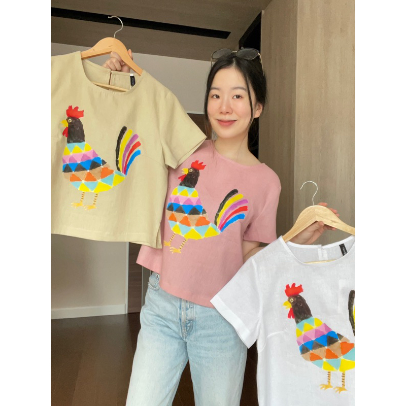 a1เสื้อลินินแขนสั้นผ้าลินินสกรีนลายน่ารักๆ