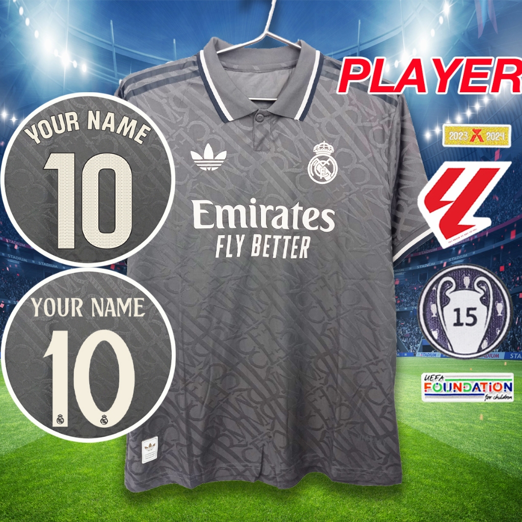 เสื้อฟุตบอลเกรดเพลเยอร์ ทีม รีล มาดริด เยือน สีเทา PY0017 เกรดPLAYER รับทำชื่อเบอร์ ไซส์เอเชีย S-2XL