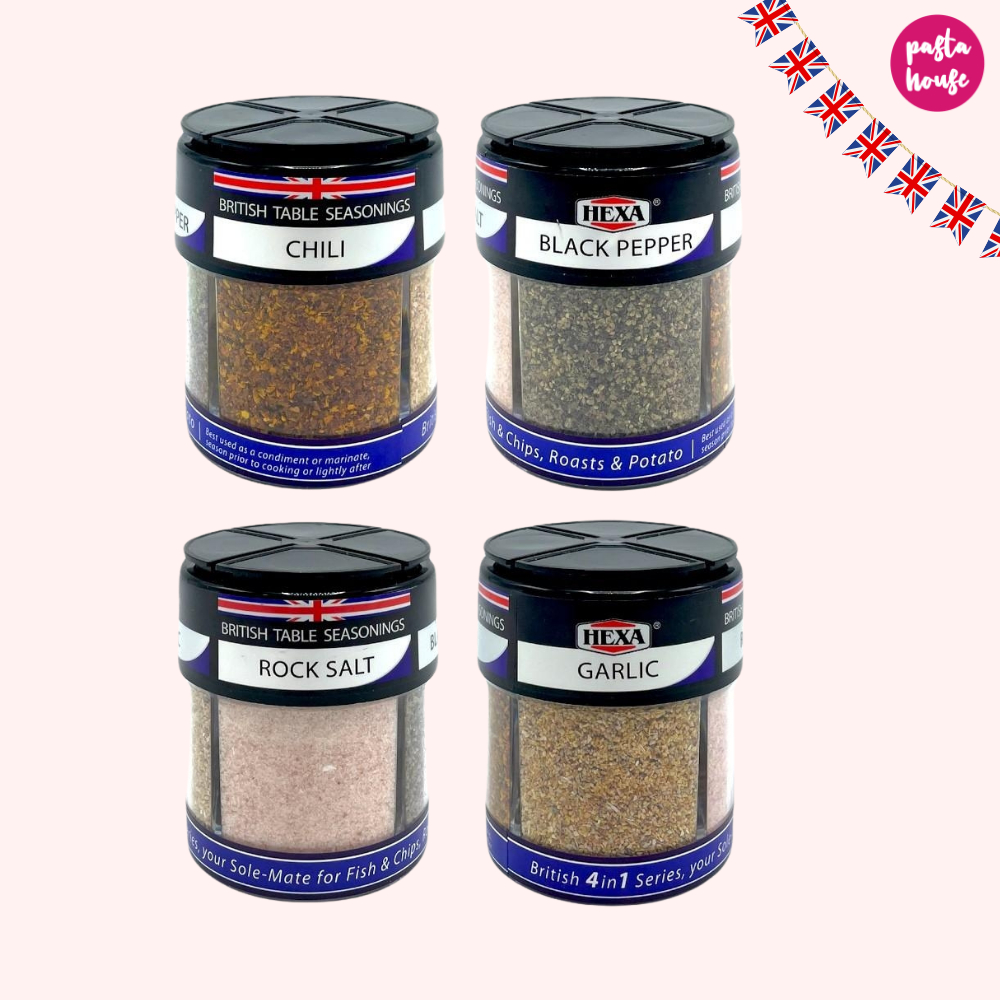 Hexa British Seasoning 4 in 1 Pepper / Pink Salt / Garlic / Chilli 85g