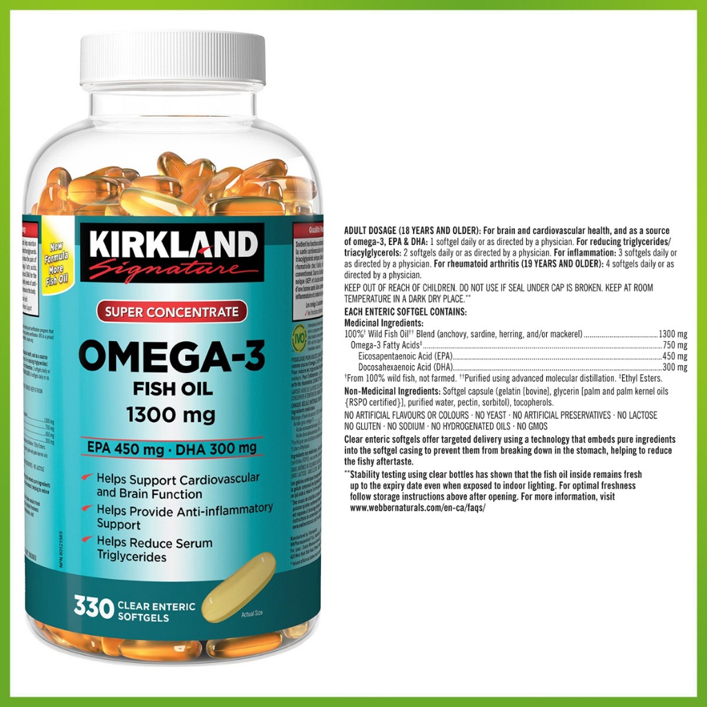 (Exp.04/2028)Kirkland Signature Super Concentrate Omega-3 Fish Oil สูตรใหม่ 1300mg 330 เม็ด