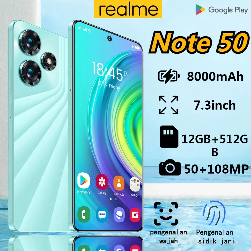 🔥โพสต์กับ 24 ชั่วโมง 5Gสมาร์ทโฟน Realme Note50 7.3" 16+512GB สองซิมการ์ดโทรศัพท์มือถือราคาถูก 8000mA