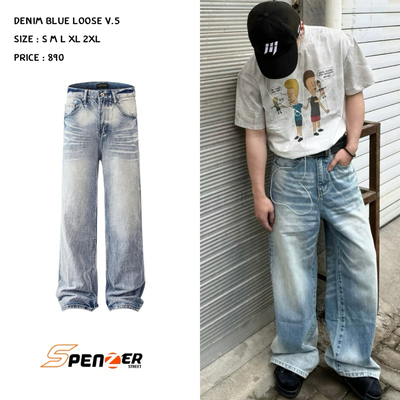 [พร้อมส่ง] Spenzer.street | Denim blue loose v.5🖤กางเกงกระบอก คาร์โก้ เนื้อผ้าดี ทันกระแส unisex 202