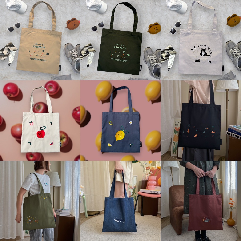 (ดูCODEที่หน้าร้านค้า) katji / พร้อมส่ง Tote bag กระเป๋าย่าม : ปักลาย