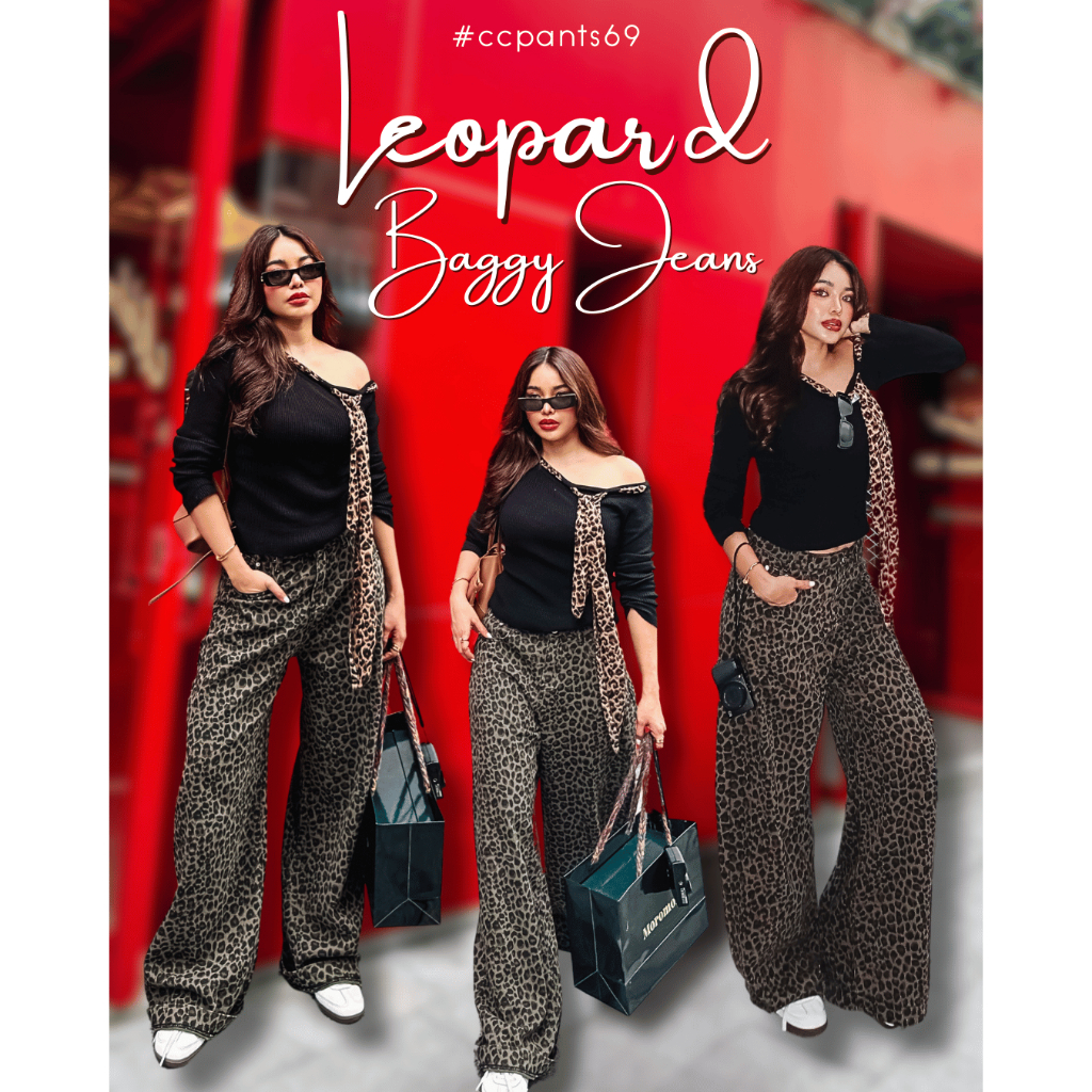 Chuuclothing Leopard baggy Jeans [สินค้าพร้อมส่ง] เก็บโค้ดลด 30% สูงสุด 1,000 ฿ ที่หน้ากิจกรรมนะคะ