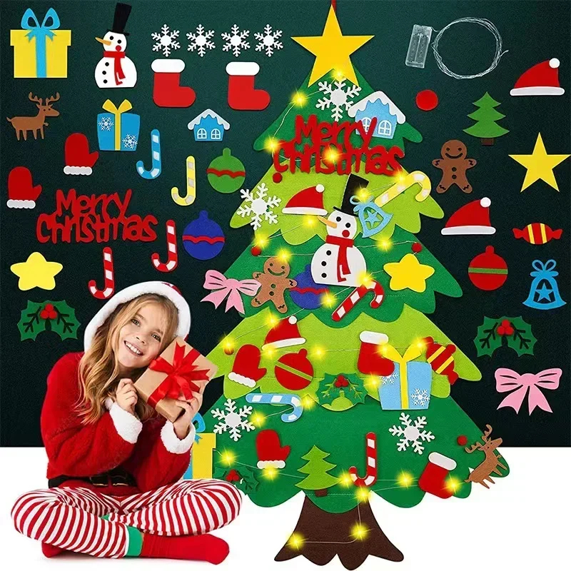 พร้อมส่งจากไทย DIY ต้นคริสต์มาส 3D Felt Christmas Tree Christmas สายไฟ ledสําหรั พร้อมเครื่องประดับ สําหรับตกแต่งบ้าน