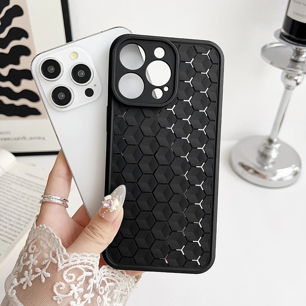 เคสตาข่ายระบายอากาศ For iPhone 15 14 13 12 11Pro Max Plus เคสโทรศัพท์แบบนุ่มกันกระแทกสีทึบเรียบง่าย