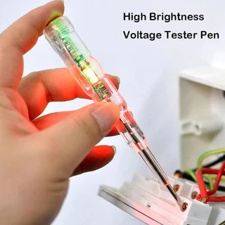 1-2pcsปากกาทดสอบแรงดันไฟฟ้า แบบไม่สัมผัส มีไฟ LED สองสี ไขควงใบมีดแบน LED ตรวจจับสายไฟ