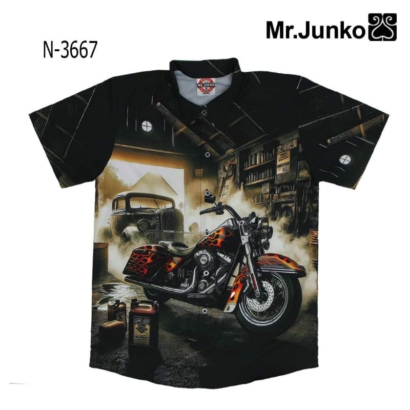 Jr Junko งานแท้ ส่งฟรี เสื้อเชิ๊ต​ฮาวาย​ซาติน-ญี่ปุ่นพิมพ์ลายเต็ม หน้าและหลัง ผ้านุ่มใส่สบาย ผ้าไม่หด สีไม่ตก