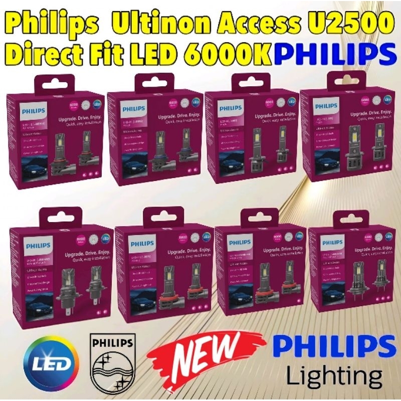หลอดไฟหน้า PHILIPS LED ULTINON ACCESS U2500 6000K สีขาว H4 H7 HB3/4 H11 HIR2 H1 H3 รุ่นใหม่ ปี2024 ย