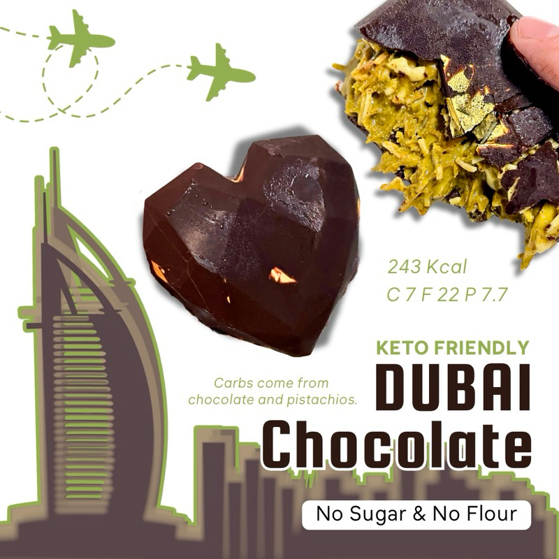 ดูไบช็อคโกแลตคีโต [Dubai Chocolate KETO] เจ้าแรก ไร้แป้ง ไร้น้ำตาล *ส่งขนส่งเย็นเท่านั้น *