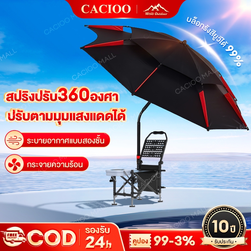 ร่มตกปลา ร่มตกปลาชิงหลิว 2.6เม ยางสีดำหนาสองชั้น ร่มตกปลาชิงหลิว ขนาดใหญ่ อลูมิเนียม+PPC กันแสง UV กันแดดกันฝน