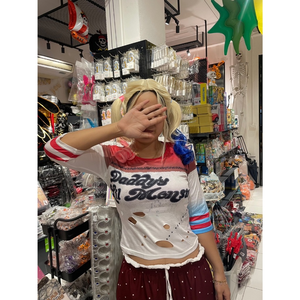 เสื้อยืด ฮาร์ลีย์ ควินน์ / ฮารี่ควีน ผู้ใหญ่ Harley Quinn T-Shirt Adult Costume / Cosplay Fancy Hall