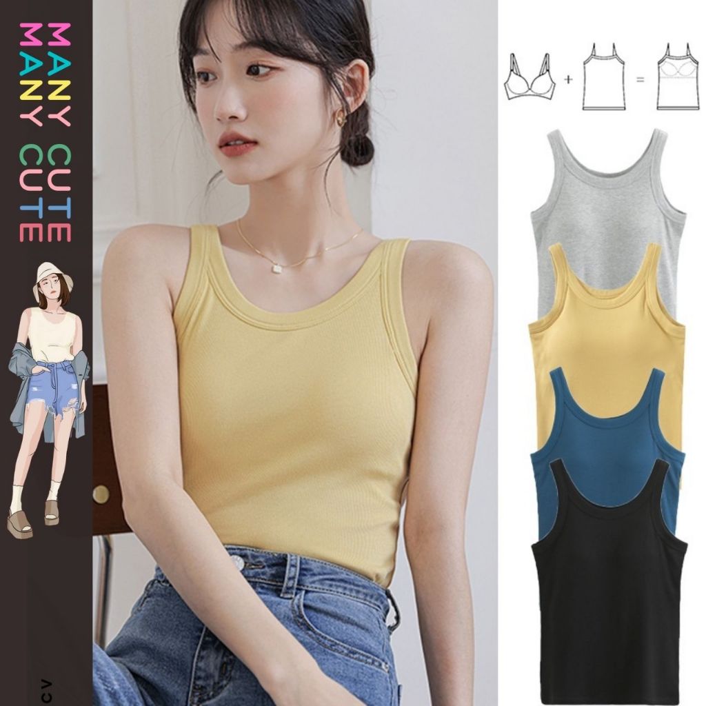 เสื้อกล้ามมีฟองน้ำ เสื้อกล้ามมีบราในตัว เสื้อชั้นใน คอยู สไตล์ญี่ปุ่น เนื้อผ้าดี ทรงกระชับ ManyCute